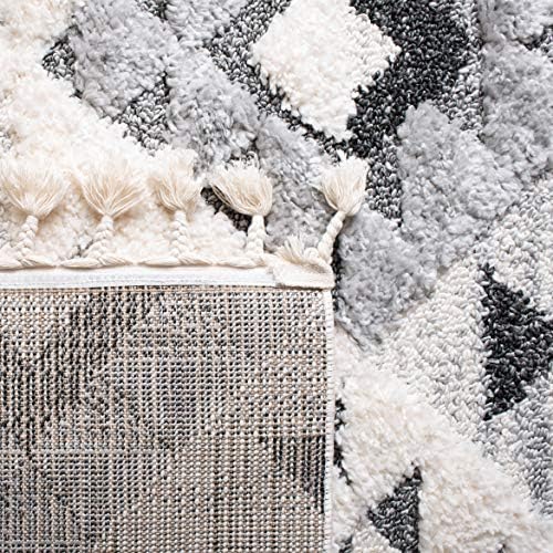 SAFAVIEH Area Rug 8x10 - Moroccan Tassel Shag Collection - Large - Ivory & Grey, Non-Shedding & Easy to Clean, Plush High-Low Texture, Ideal for Living Room, Bedroom, Dining Space (MTS688F)