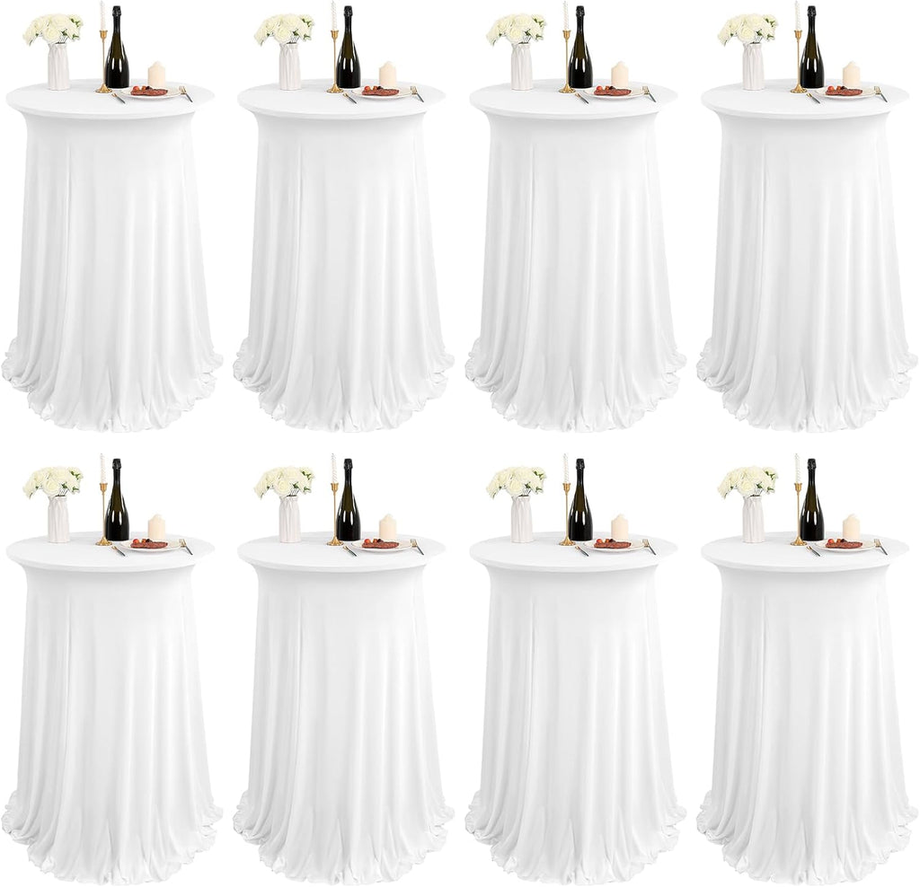 8 Packs White Round Cocktail Table Skirt 32"x 43"