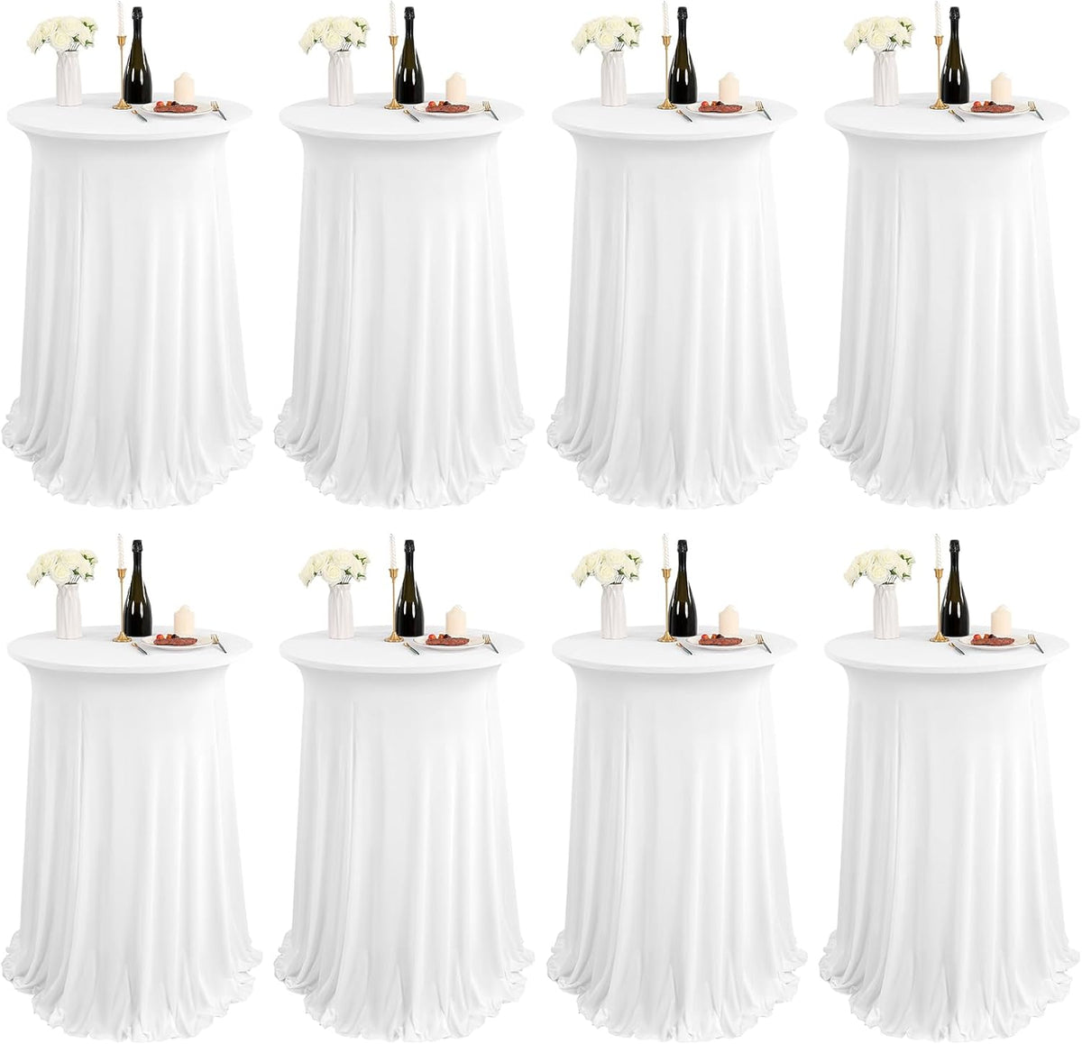 8 Packs White Round Cocktail Table Skirt 32"x 43"