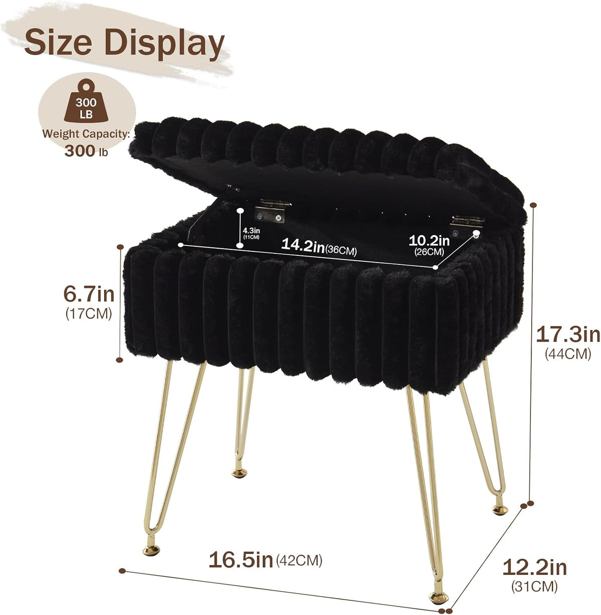 EBENCHICO Vanity Stool Chair with Storage, Faux Fur Stools for Vanity