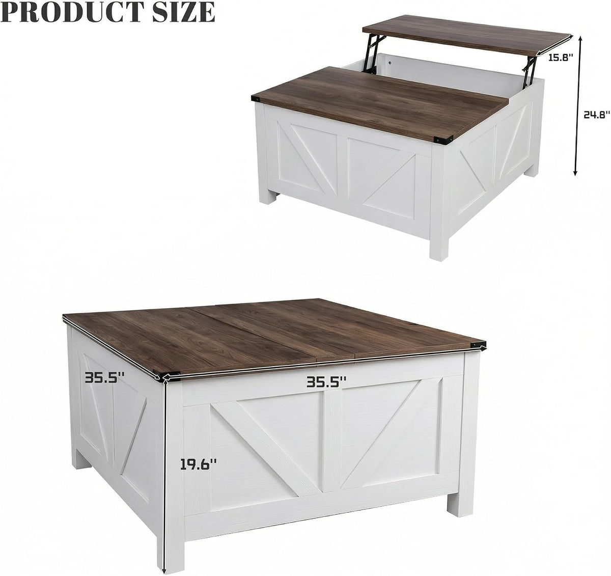 35” Farmhouse Coffee Table, Rustic Center Table for Living Room