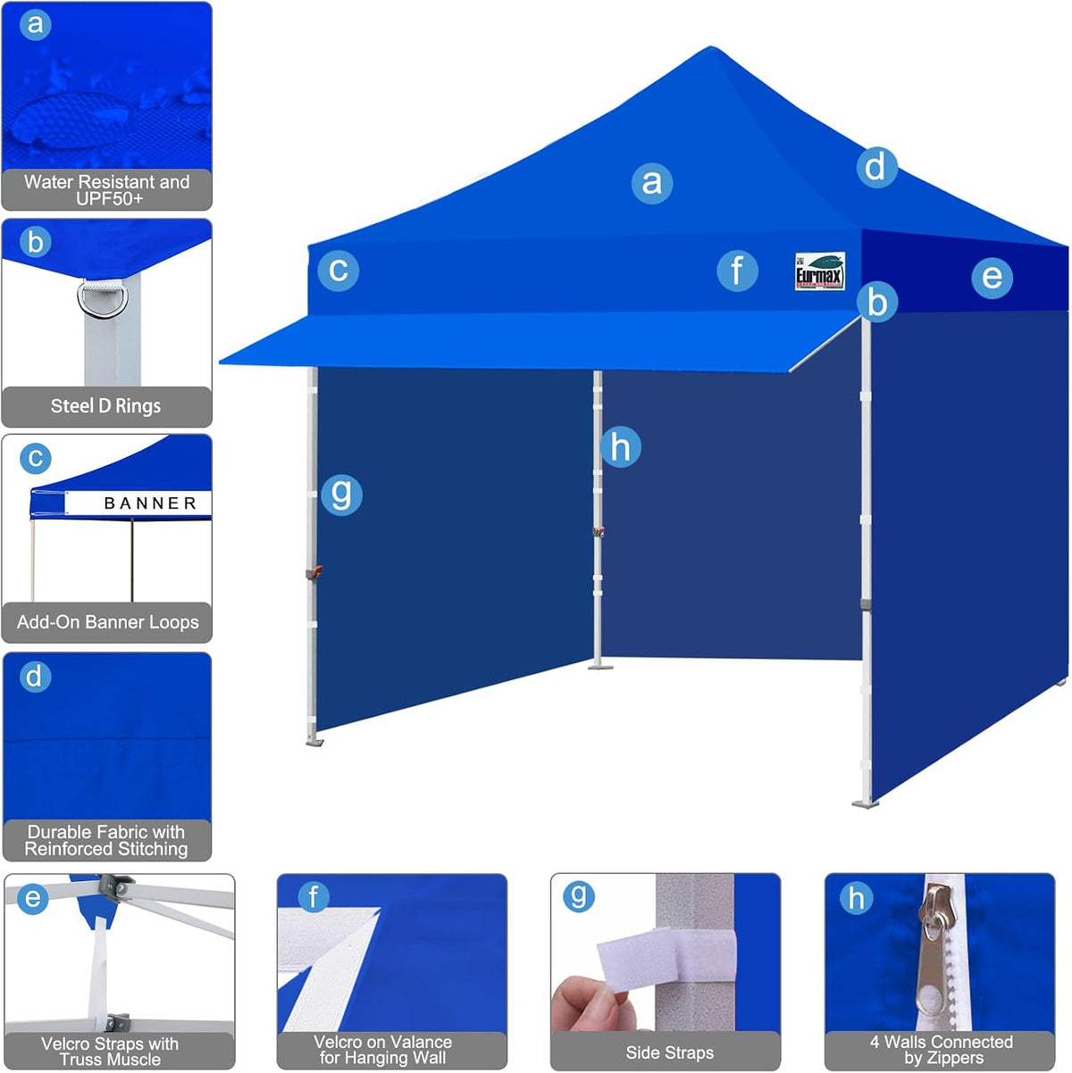 Eurmax USA 10x10 Pop Up Canopy,Commercial Tent with Patented No-Tip Rolling Bag,30sqft Extension Awning & 4 Zippered Removable Walls,UV & Water Resistant,Heavy Duty Instant Shelter Gazebo,White
