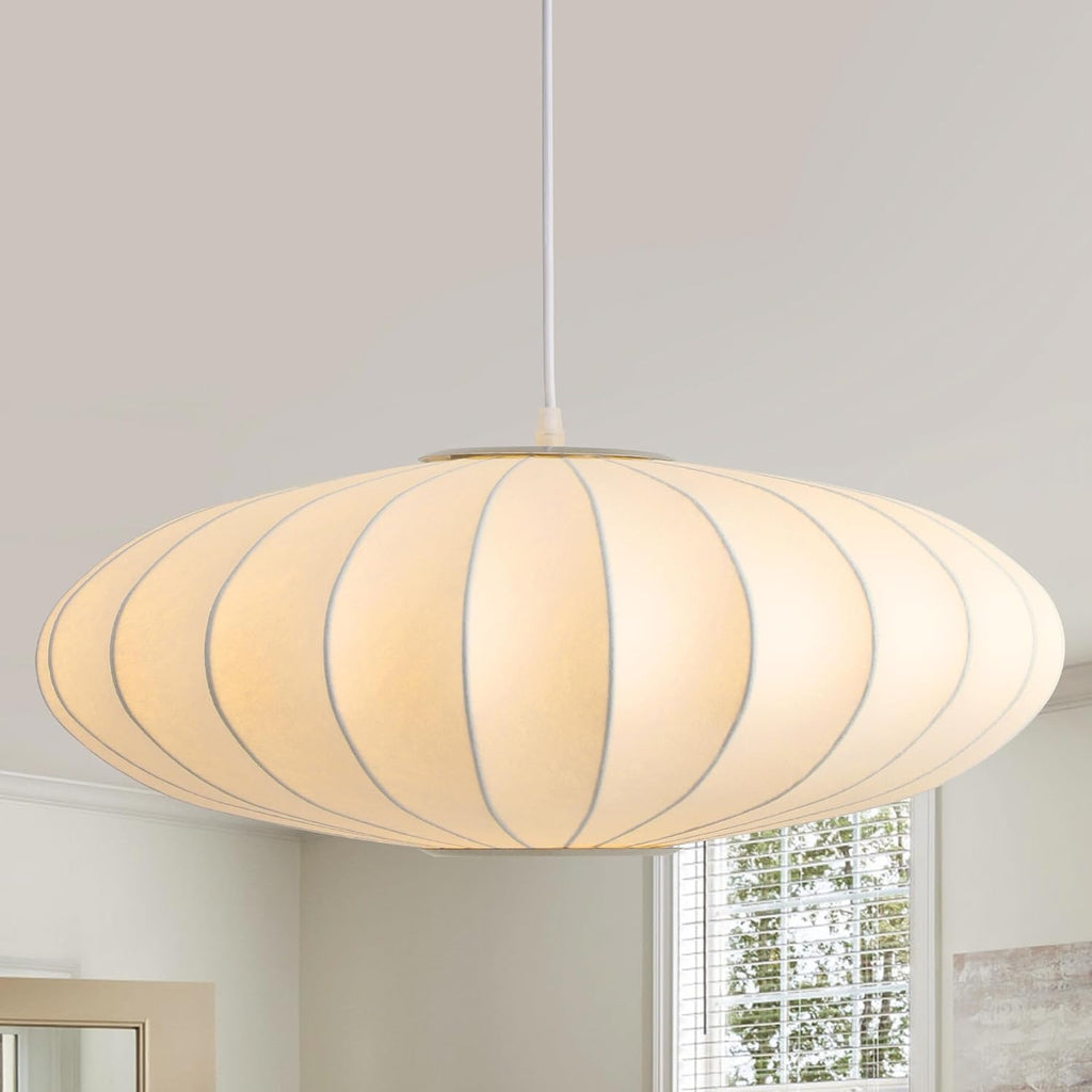 23.6in Lantern Pendant Light Bubble Saucer, White Imitation Silk