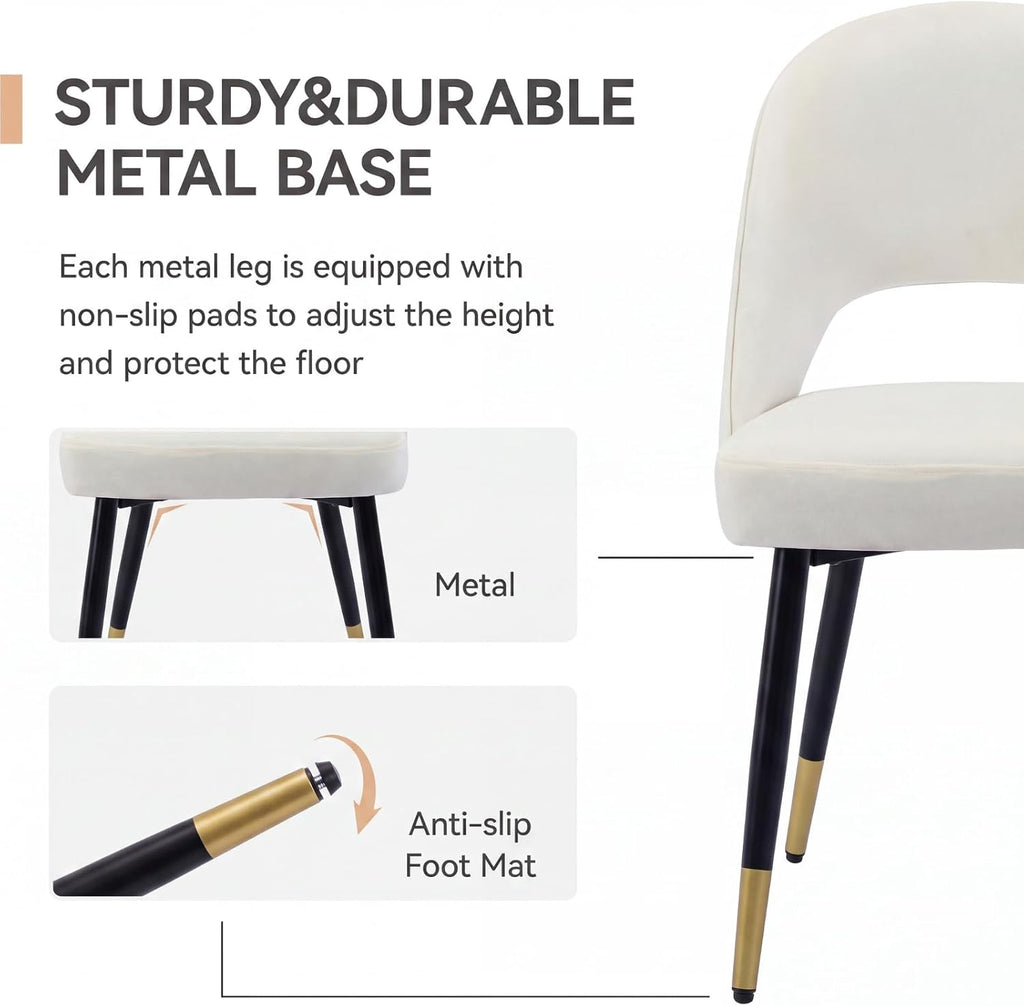 DUOMAY Modern Dining Chair Set of 2 with Open Back, Velvet Upholstered Armless Chair with Metal Frame Side Chair for Kitchen Dining Room Living Room, Beige