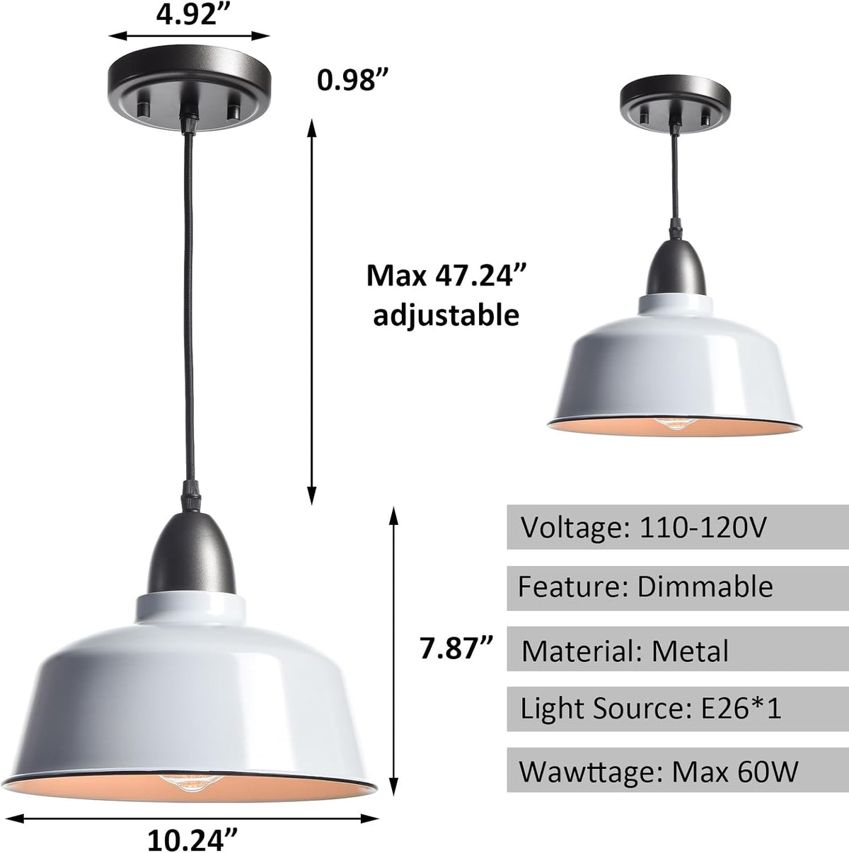 modern farmhouse white pendant light, macaron dome, close-up detail