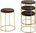 Kings Brand Furniture 4-Pack Stack Stools, Upholstered w/Metal Legs Backless Stackable 18" Stool, Dining Room Kitchen Chairs, Checker Brown