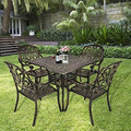 TITIMO 5-Piece Outdoor Patio Dining Set, Cast Aluminum Patio Furniture Set, 4 Chairs and 35.4" Square Table with 2.2”Umbrella Hole, Cast Aluminum Conversation Set for Yard Garden Porch Poolside