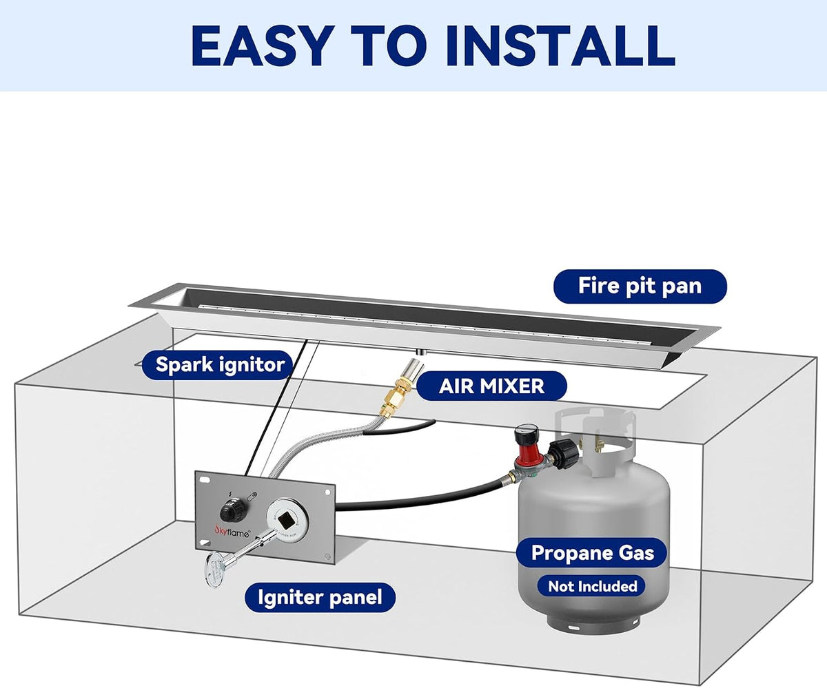 Skyflame 48 x 6 Inch Stainless Steel Fire Pit Pan Kit