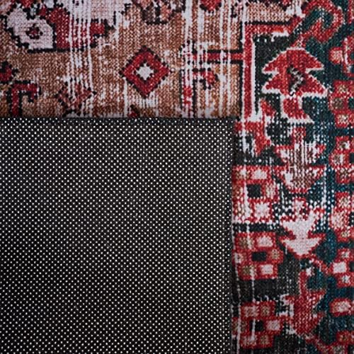 SAFAVIEH Washable Rug Tucson Collection - 8' x 10', Rust & Green, Slip Resistant & Easy to Clean, Ideal for Living Room, Bedroom, Dining Space (TSN114P)