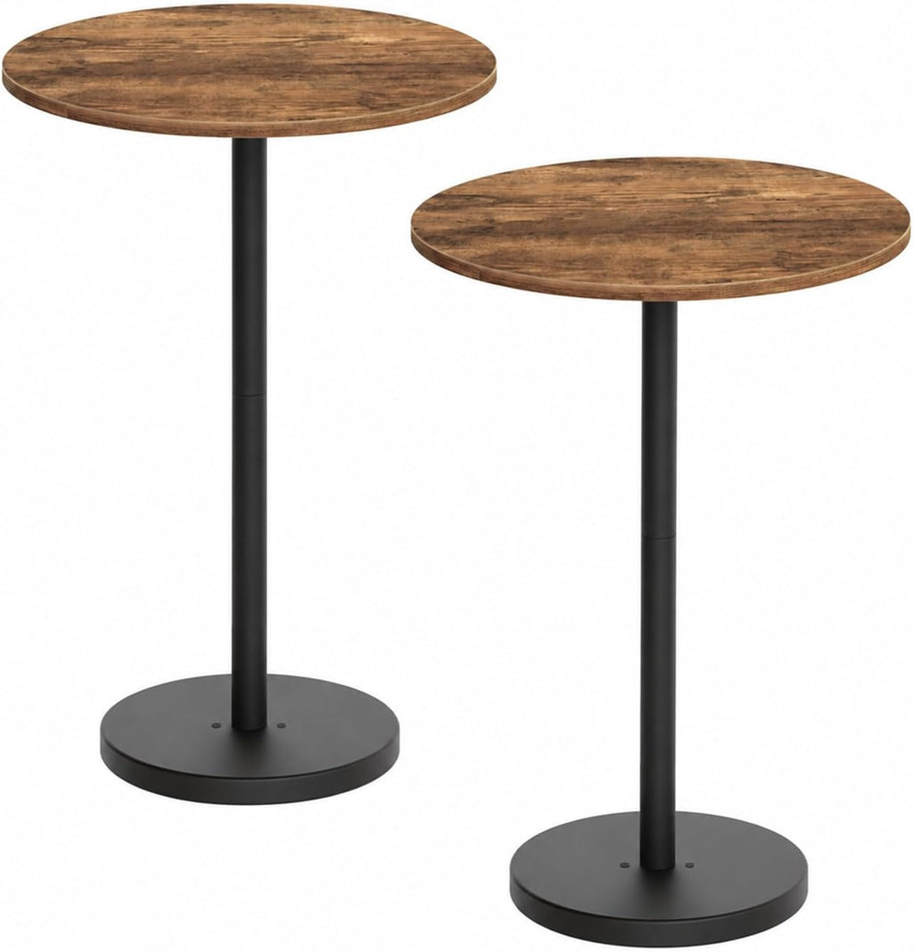 YATINEY Bar Table, Round Bar Table Set of 2, Counter Height Table, Pub Cocktail Table, Metal Frame, for Bistro, Dining Room, Living Room, Terrace, Rustic Brown and Black BT05L2BRY1