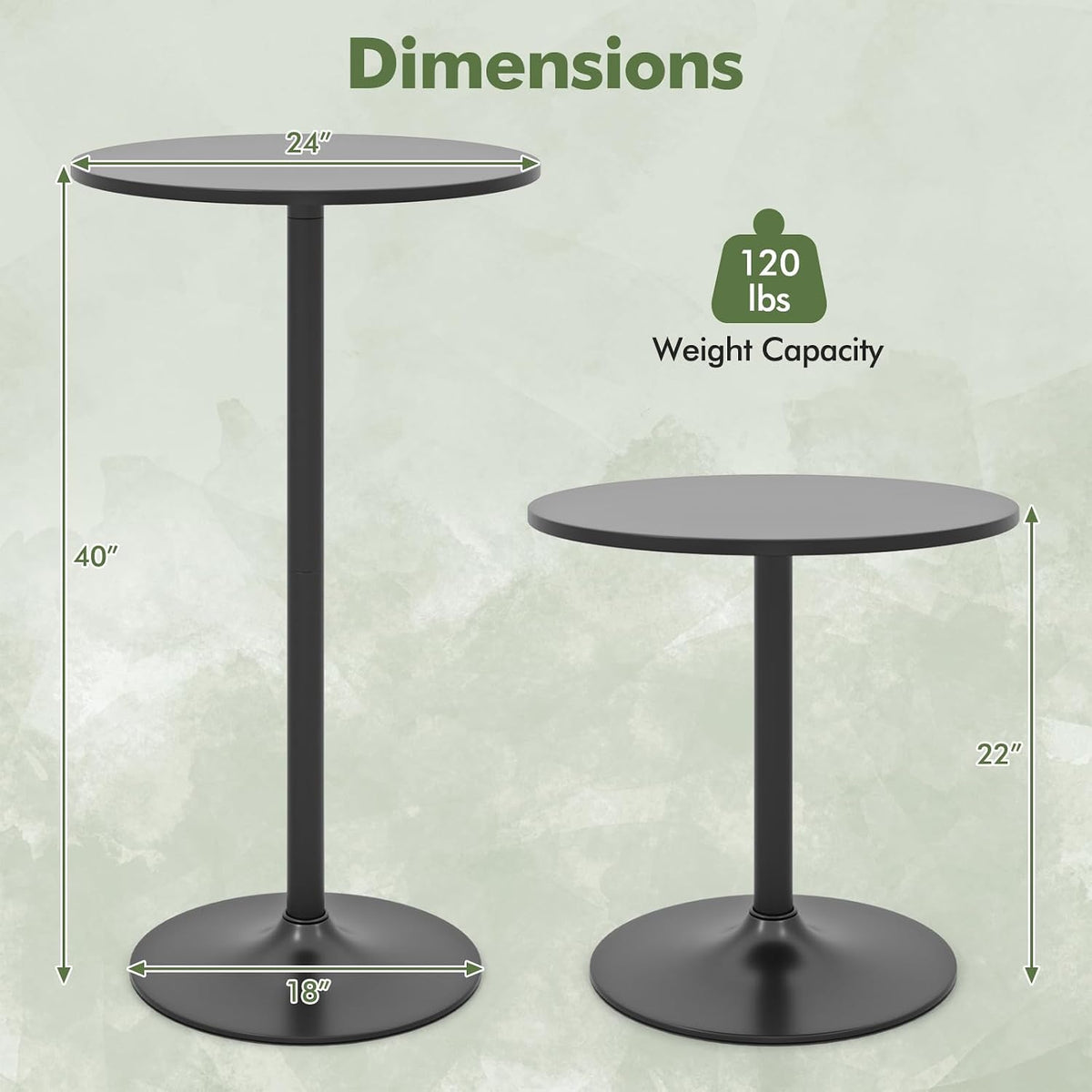 COSTWAY Round Bistro Table, Height Adjustable Bar Height Cocktail Table