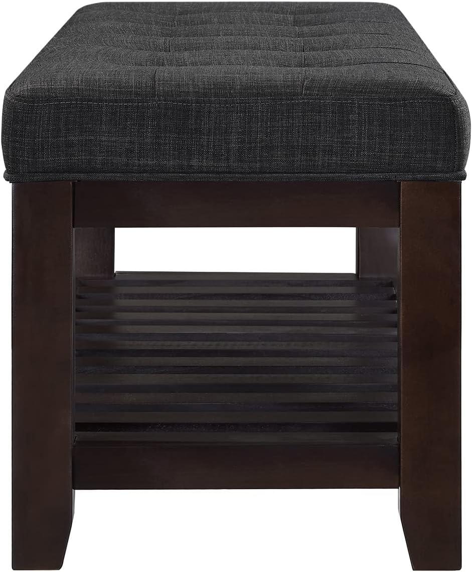 24kf large rectangular upholstered tufted linen ottoman bench showing dimensions