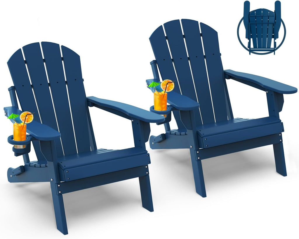 GREENVINES Folding-Adirondack-Chairs Set of 2, HDPE All Weather, Blue
