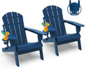 GREENVINES Folding-Adirondack-Chairs Set of 2, HDPE All Weather, Blue