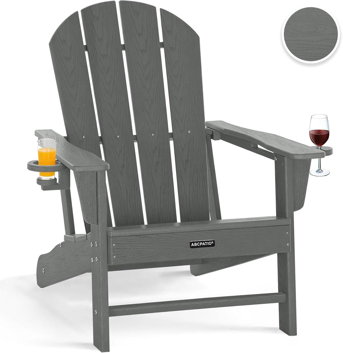 Oversized Adirondack Chair HDPE Cup Holders Heavy Duty Woodgrain Dark Gray