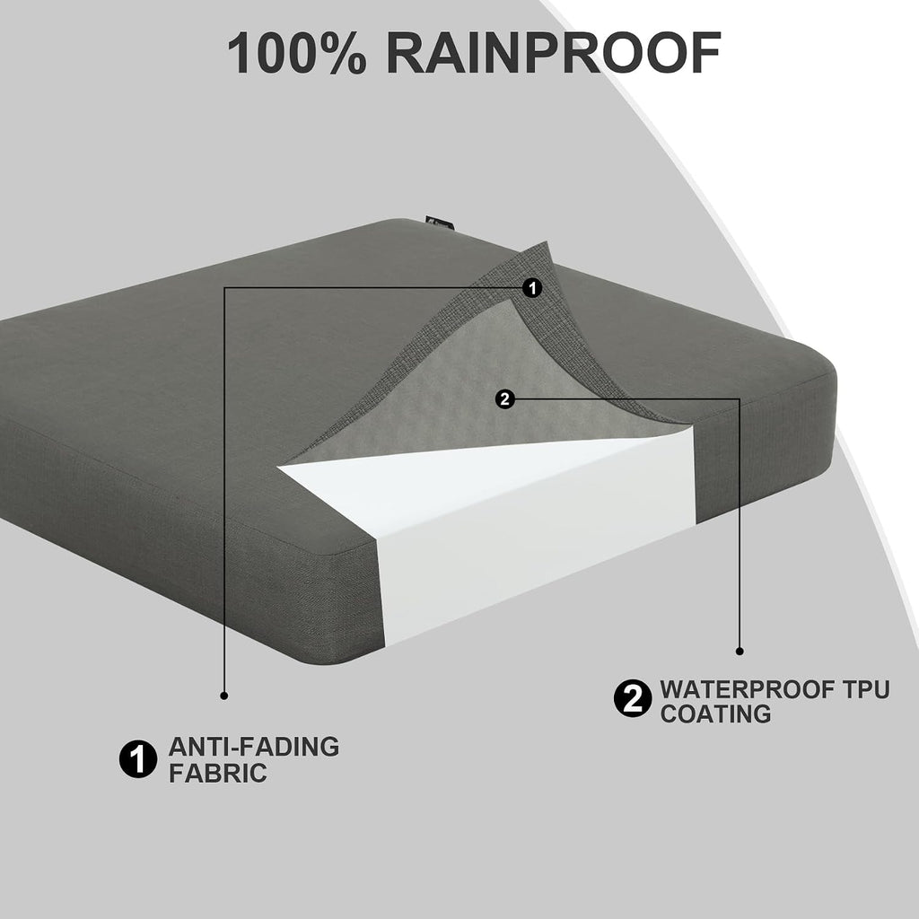 Favoyard 2-Pack Outdoor Chair Cushion, 19 x 19 x 3 in, Rainproof, Dark Gray
