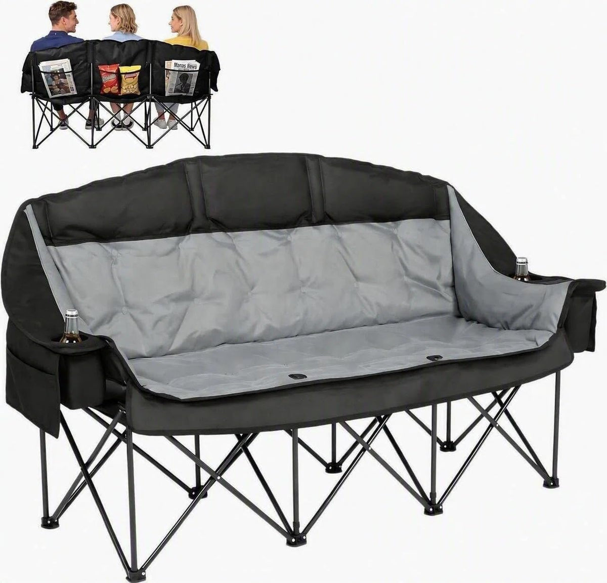 Oversized 3 Person Camping Chair Double Camp Loveseat Lawn Chair
