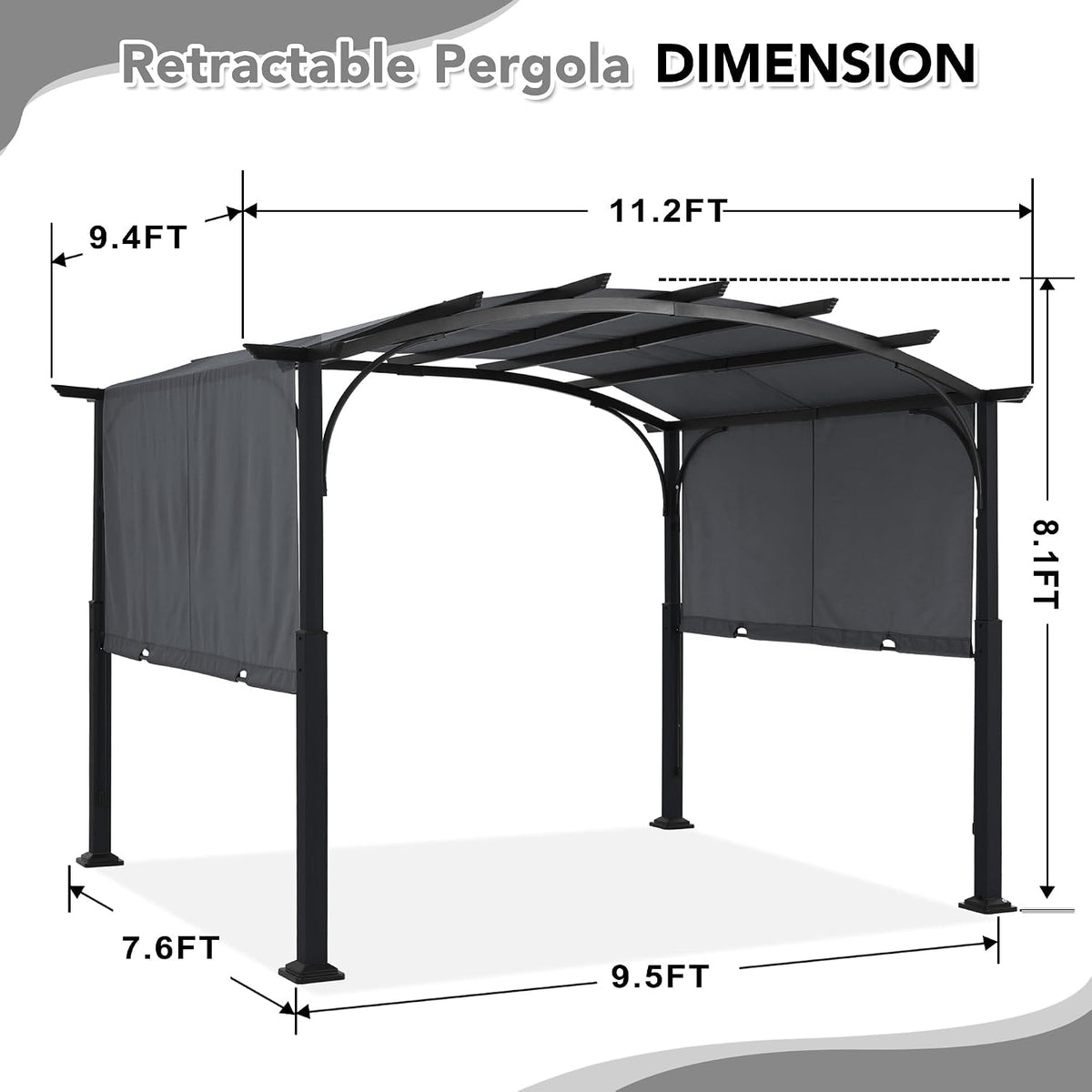 MASTERCANOPY 10x12 ft Heavy Duty Pergola with Sun Shade Canopy, Dark Grey
