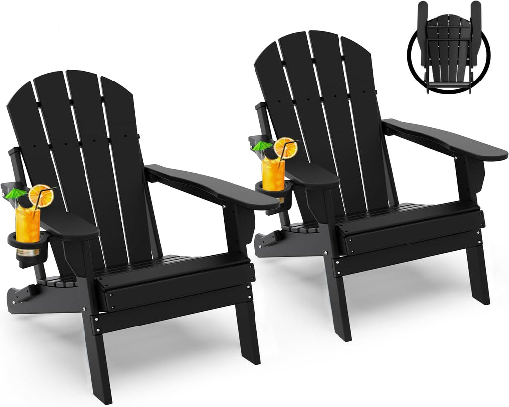 GREENVINES Folding-Adirondack-Chairs Set of 2, HDPE All Weather, Black