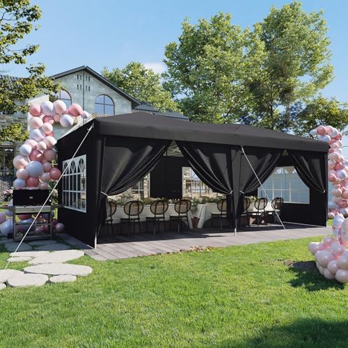 10x20 Pop Up Canopy Tent with Sidewalls, One-Push Instant Setup Waterproof Outdoor Canopy, 3 Adjustable Height Portable Canopy for Outdoor Events, Wedding, Market Stall