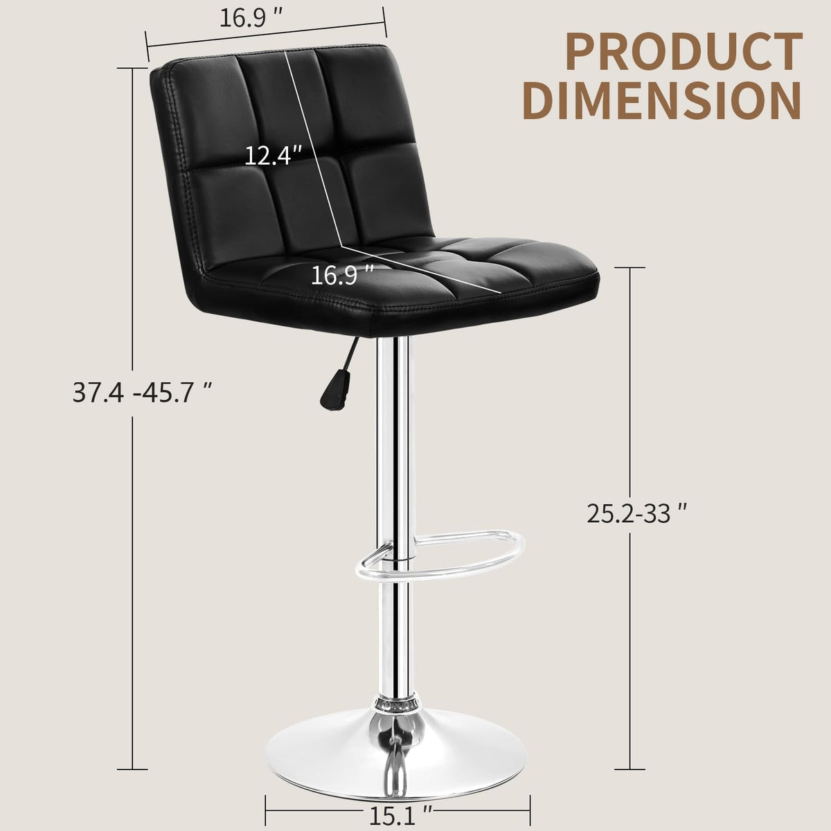 BestOffice | Bar Stools with Backrest | Black, Set of 2 | PU Leather