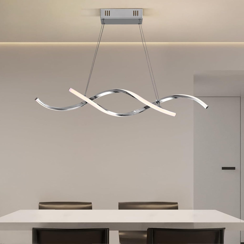 NOXARTE Modern LED Chandelier Dimmable Hanging Ceiling Light, Silver Pendant Light Fixture with Remote Control for Dining Room Kitchen Island Office Over Table 35.4 Inch