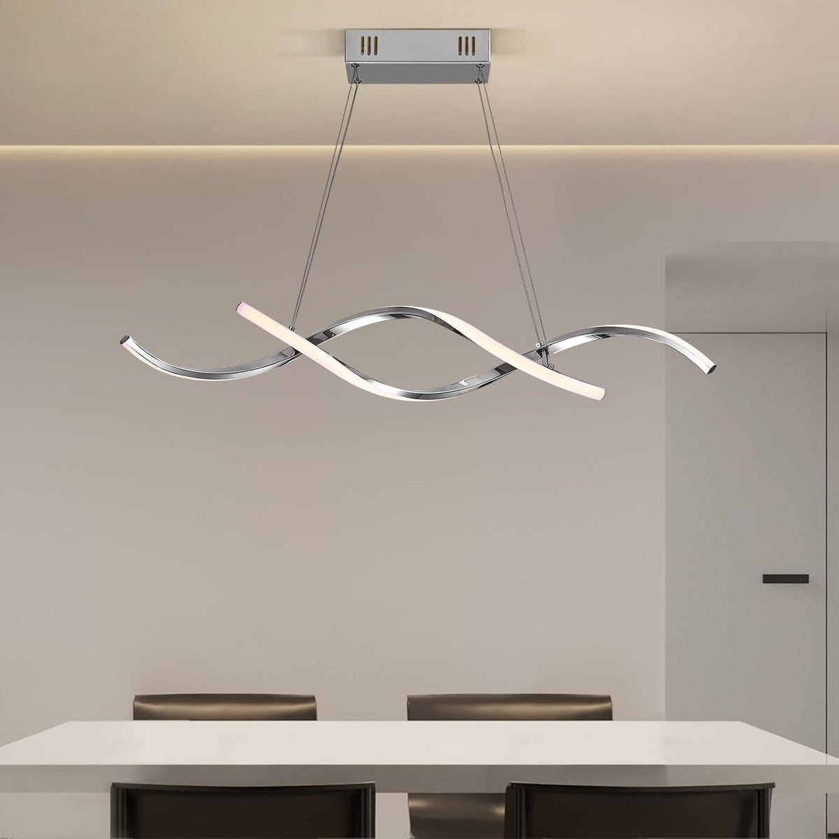 NOXARTE Modern LED Chandelier Dimmable Hanging Ceiling Light, Silver Pendant Light Fixture with Remote Control for Dining Room Kitchen Island Office Over Table 35.4 Inch