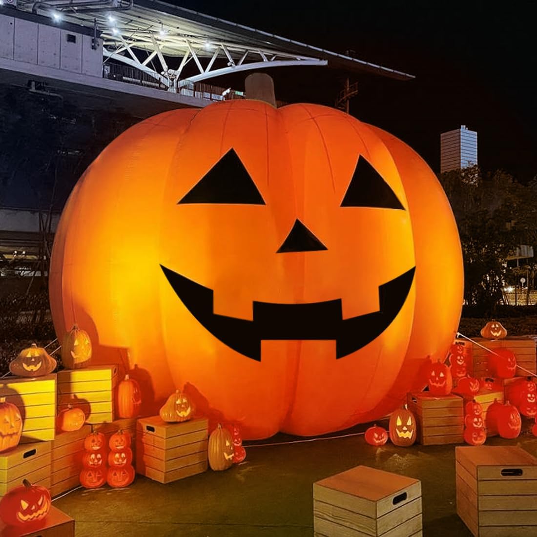 Giant 10Ft Halloween Inflatables Pumpkin Decorations, Blow Up Yard Decorations with 370W Waterproof Air Blower & LED Lights for Commercial Use, Outdoor Yard Lawn Halloween Party