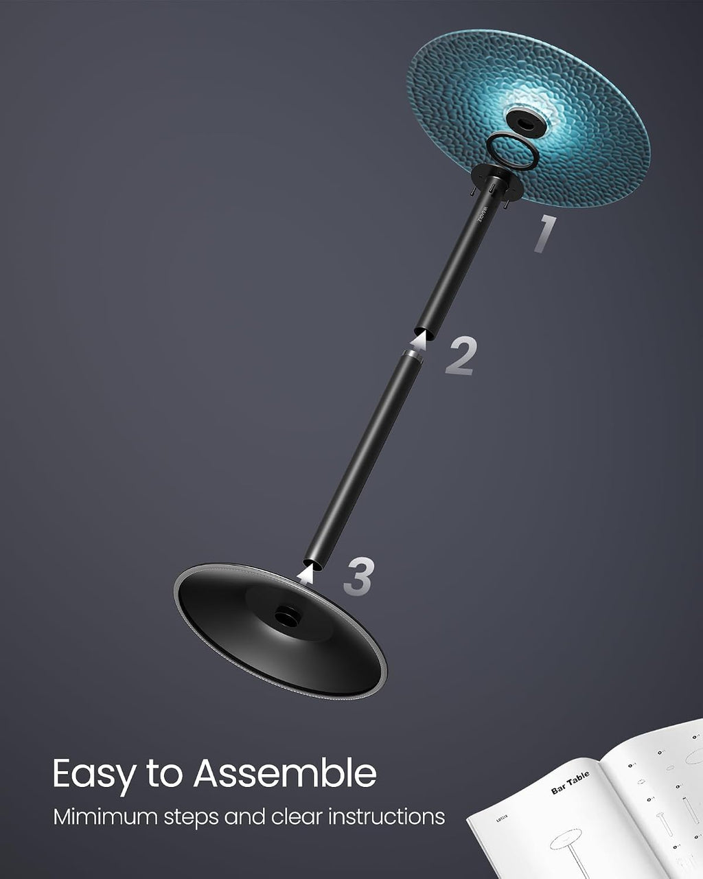VASAGLE Round Bar Table with Multi-Colored Lights and Glass Top