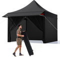 10x10 Heavy Duty Pop Up Canopy Tent with Awning and Sidewalls, Black