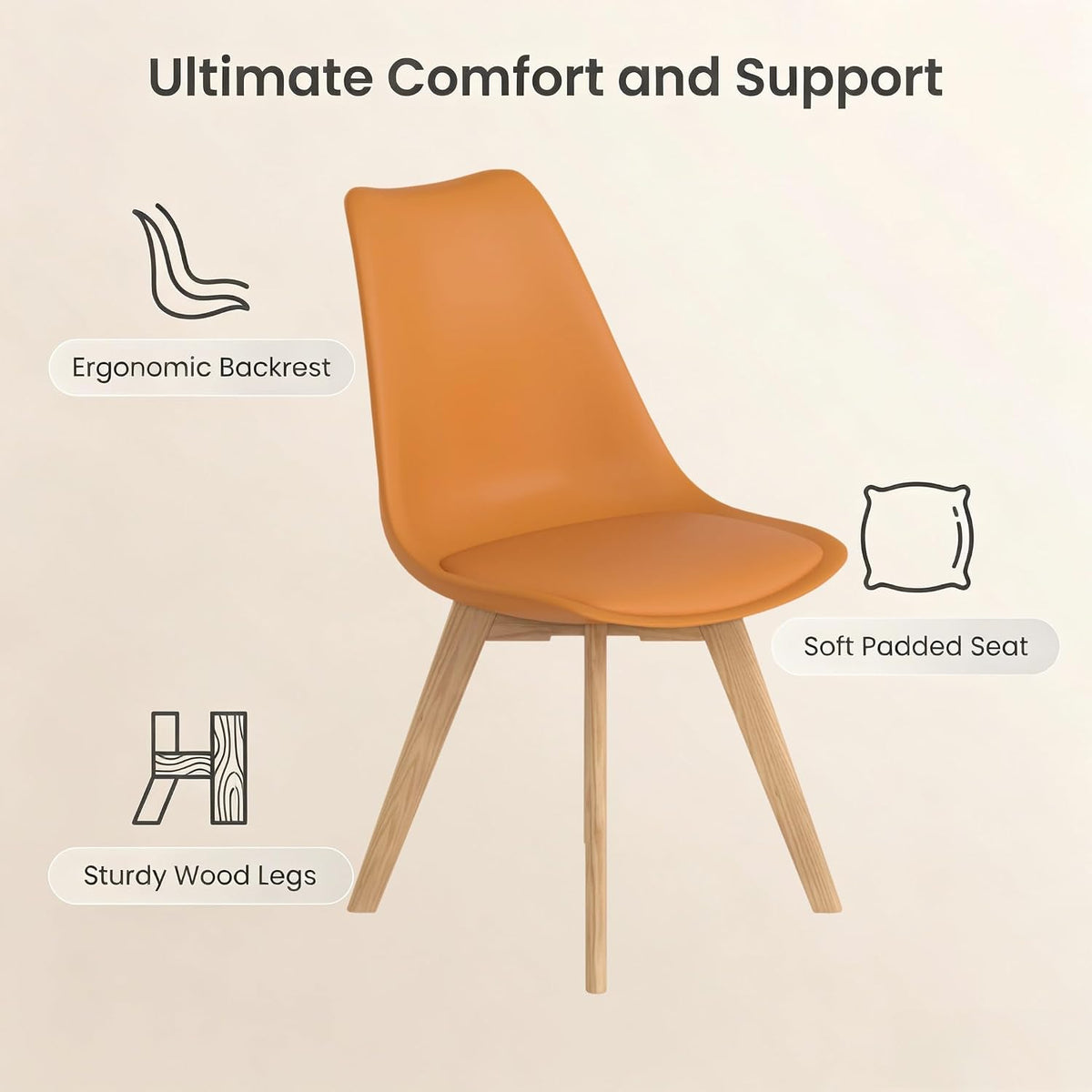 Dining Chairs Set of 4, PU Leather Kitchen Chairs,Wood Legs (Orange, 4 PC)