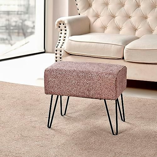 Home Soft Things Jacquard Chenille Ottoman, 19" x 13" x 17" H, Babati-Light Brown, Fuzzy Entry Way Ottoman Bench for Living Room Bedroom End of Bed Decorative Makeup Stool Foot Rest Chair Home Décor