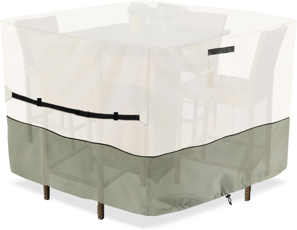 Square Patio Furniture Cover for 5-Piece Bar Height Patio Dining Set Covers,100% Waterproof Outdoor 66 Inch Square High Wicker Bar Table and Chairs Cover, Beige