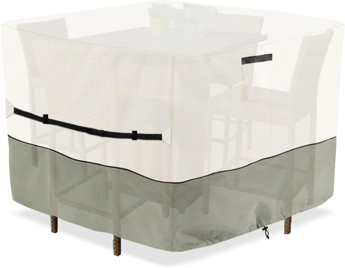 Square Patio Furniture Cover for 5-Piece Bar Height Patio Dining Set Covers,100% Waterproof Outdoor 66 Inch Square High Wicker Bar Table and Chairs Cover, Beige