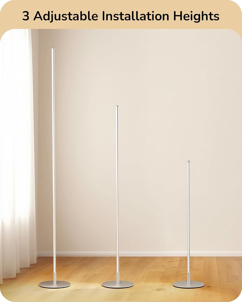 EDISHINE 59.8" Corner Lamp with Remote & 3 Height Settings, Dimmable & 3CCT