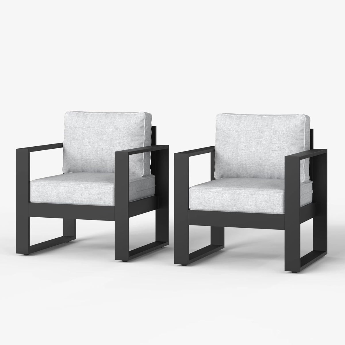 LayinSun Outdoor Patio Aluminum Chair, Metal Modern Armchair Set of 2 with Washable Thick Cushions