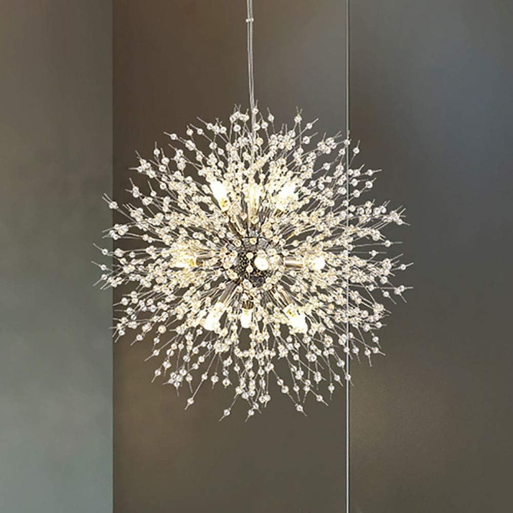 Modern Dandelion Firework Chandelier, Chrome, 9-Light