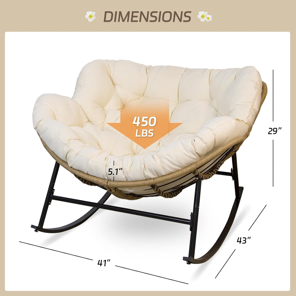 BULEXYARD 2 PCS Rocking Egg Chair Indoor Outdoor, Wicker Patio Rocker Set