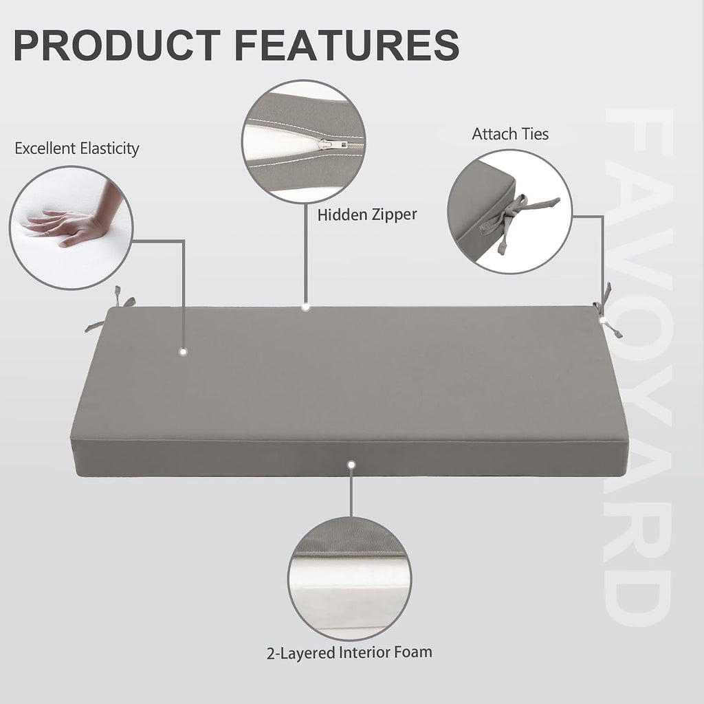 favoyard outdoor bench cushion, 48 x 18 inch, side view