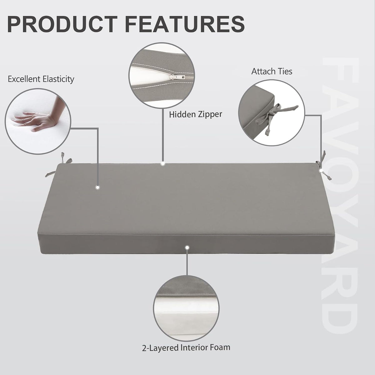favoyard outdoor bench cushion, 48 x 18 inch, side view
