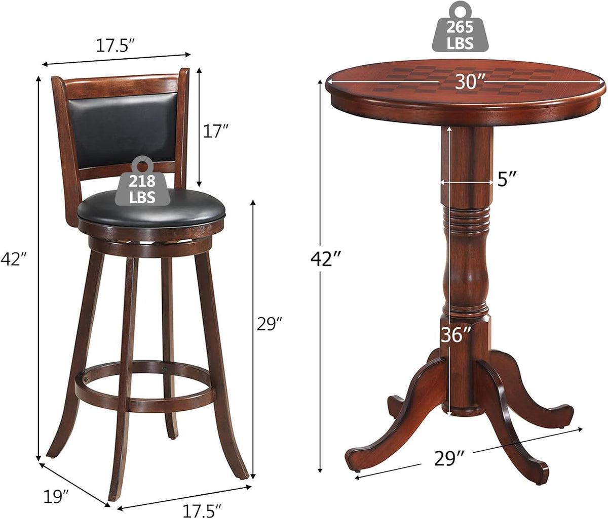 ERGOMASTER 3-Piece Dining Table Set for 2, Compact Round Table with Swivel Bar Stools, Retro Style Kitchen and Dining Room Furniture for Small Spaces, Rectangle Back