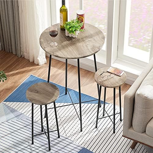 VECELO 3 Piece Pub Table and Chairs Sets Counter Height Bistro Bar Sets with 2 Barstools for Kitchen Breakfast Nook, Small Space, Apartment, Breakfast Dinner Restaurant, Maple