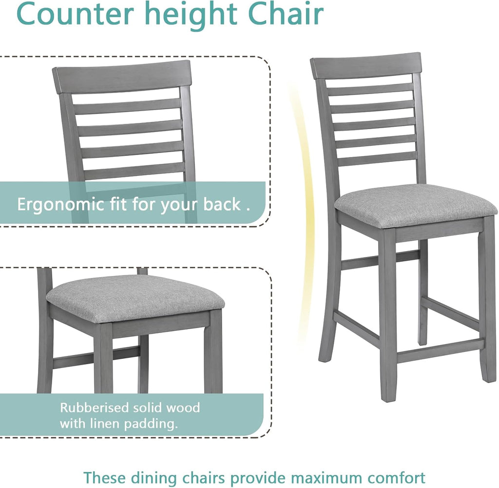 LUMISOL 5-Piece Dining Table Set for 4, Farmhouse Counter Height Kitchen Dining Table Set with 4 Upholstered Chairs for Kitchen, Dining Room, Home Bar, Grey