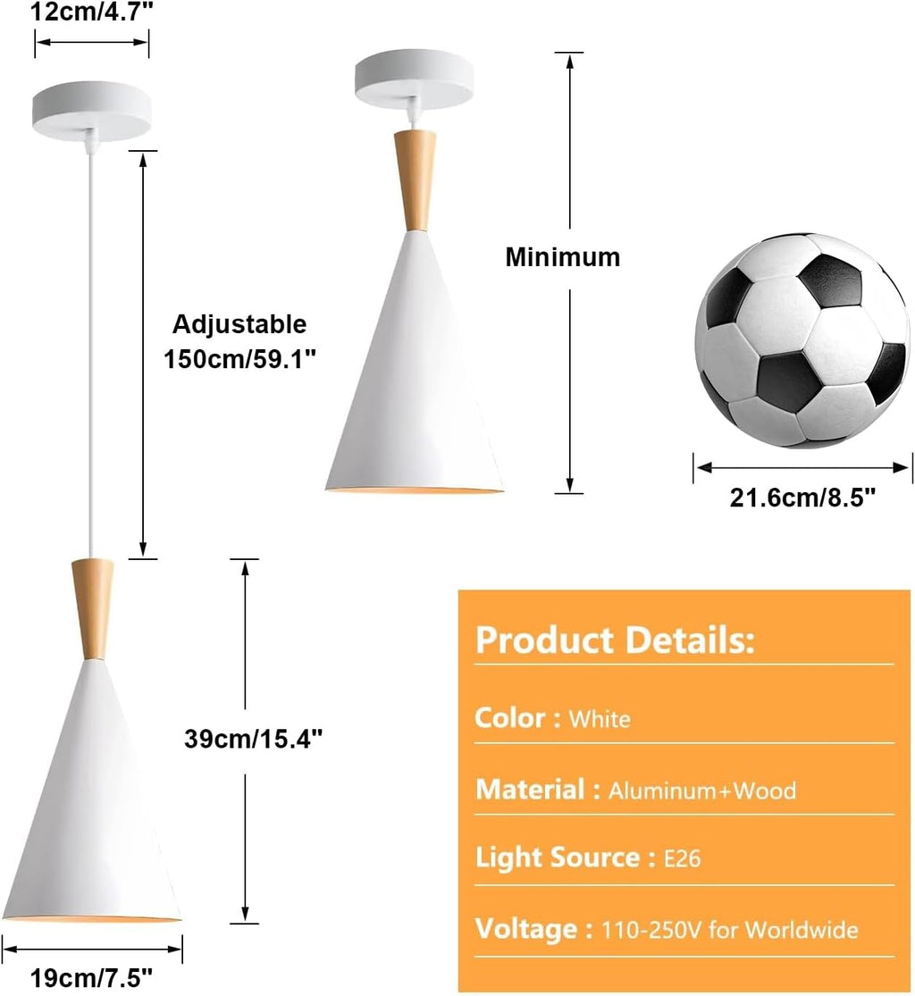 kco 3 pack farmhouse white conical metal pendant shown in use