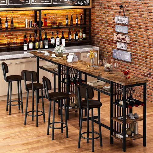 Bar Table and Chairs Set, 59'' Counter Height Dining Table Set with Storage