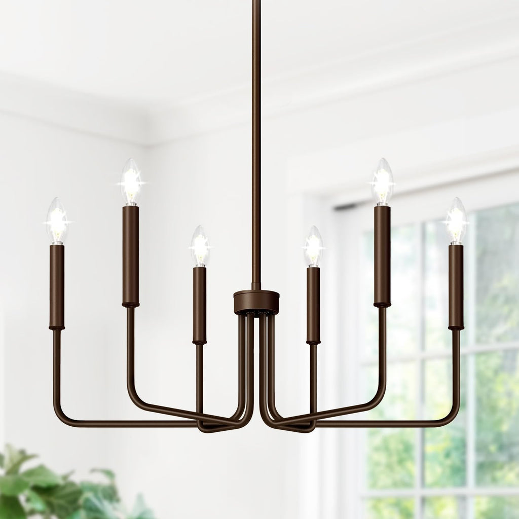 6-Light Farmhouse Chandelier for Dining Room Lighting Fixtures Hanging, Oil-Rubbed Bronze Dining Light Fixtures Industrial Chandelier for Bedroom, Foyer, Hall, Kitchen, Living Room and Entryway
