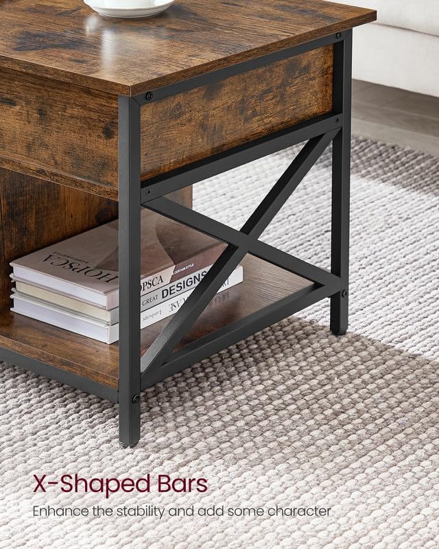 VASAGLE Lift Top Coffee Table with Storage Shelf, 3 Compartments