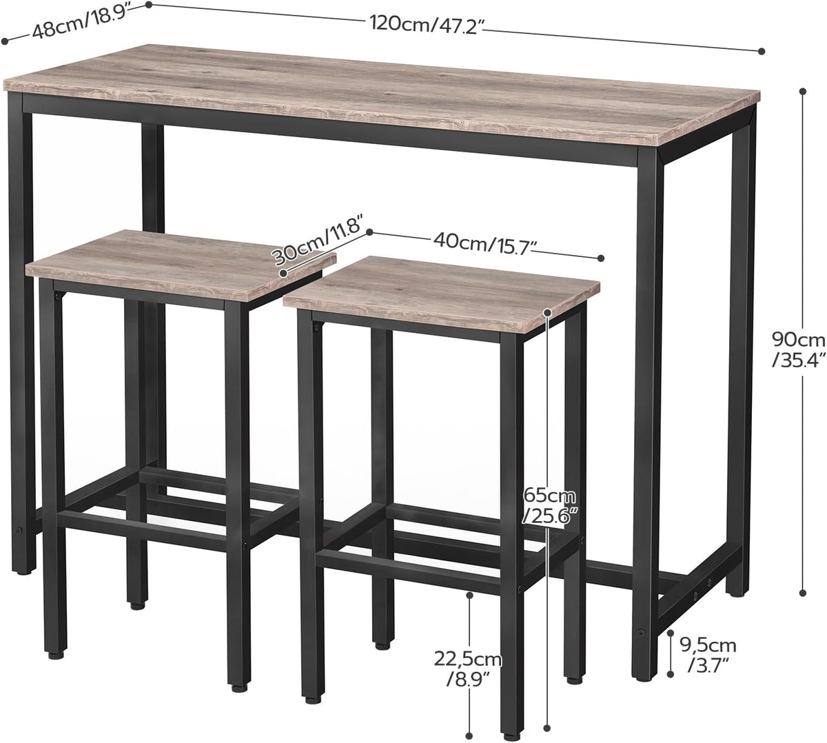 HOOBRO Bar Table and Chairs Set, 47.2” Rectangular Pub Table with 2 Stools for Small Space, 3-Piece Breakfast Set, Sturdy Metal Frame, Easy to Assemble, Greige BG52BT01