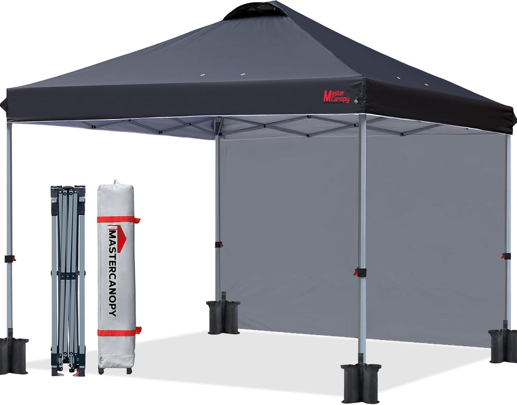 MASTERCANOPY 10x10 Durable Pop Up Canopy Tent with 1 Sidewall, Black