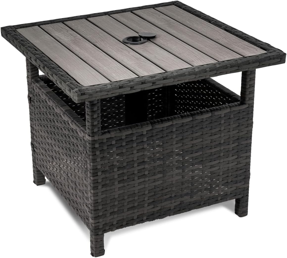 Sundale 22" Gray Patio Side Table, Wicker Umbrella Stand